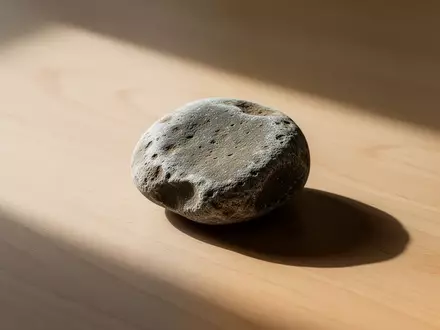 Ein einzelner, verwitterter Stein auf einer glatten Holzoberfläche in ruhigem, natürlichem Licht. - Foto: über boerse-global.de