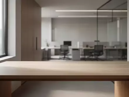 Ein minimalistischer, moderner Arbeitsplatz mit einem leeren Schreibtisch in hellem, natürlichem Licht. - Foto: über boerse-global.de