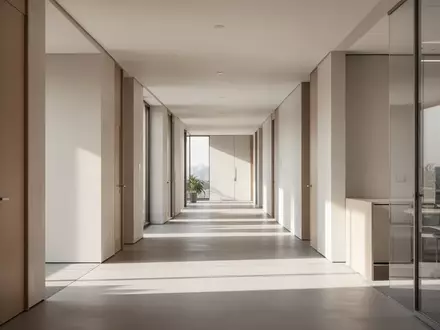 Ein heller, minimalistischer Flur mit klaren Linien und weiten Wegen, der Barrierefreiheit und Zugang symbolisiert. - Foto: über boerse-global.de