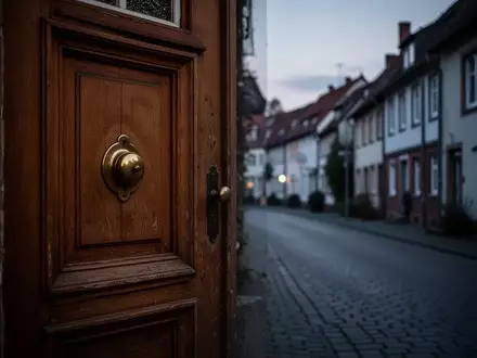 Eine geschlossene Haustür in einer ruhigen Wohnstraße bei Dämmerung. - Foto: über boerse-global.de