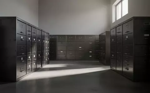 Ein minimalistisch gestaltetes Archiv mit dunklen Metallschränken in einem ruhigen Raum mit natürlichem Lichteinfall. - Foto: über boerse-global.de