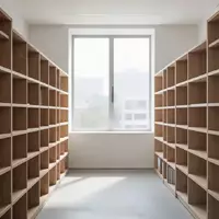 Ein minimalistischer, heller Archivraum mit leeren Holzregalen, der Ordnung und Struktur in einem modernen Büro symbolisiert. - Foto: über boerse-global.de
