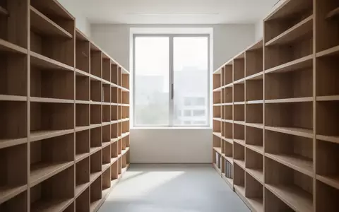 Ein minimalistischer, heller Archivraum mit leeren Holzregalen, der Ordnung und Struktur in einem modernen Büro symbolisiert. - Foto: über boerse-global.de