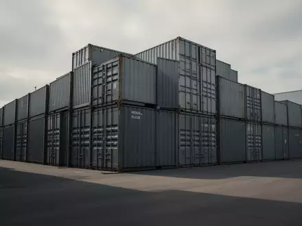 Leere Schiffscontainer in einem Industriehafen bei bewölktem Himmel. - Foto: über boerse-global.de