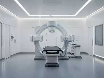 Ein moderner, steriler Behandlungsraum für Strahlentherapie mit einem hochmodernen medizinischen Robotersystem. - Foto: über boerse-global.de