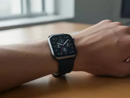 Eine moderne Smartwatch am Handgelenk auf einem Schreibtisch bei natürlichem Licht. - Foto: über boerse-global.de