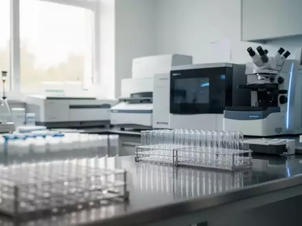 Ein steriler Labortisch mit medizinischen Analysegeräten in einer hellen, klinischen Umgebung. - Foto: über boerse-global.de