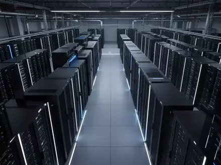 Reihen von dunklen Server-Racks in einem industriellen Rechenzentrum, die eine Umgebung für KI-gestützte Finanzanalysen darstellen. - Foto: über boerse-global.de