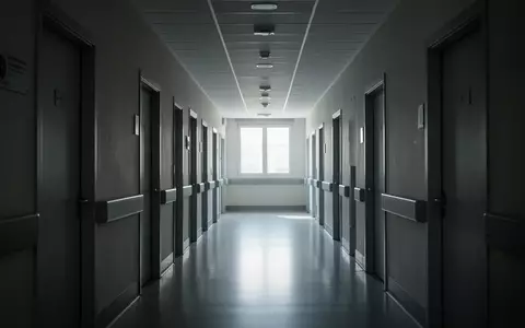 Ein leerer, steriler Krankenhausflur mit geschlossenen Türen in einem italienischen öffentlichen Krankenhaus. - Foto: über boerse-global.de