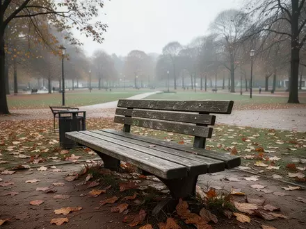 Eine einsame Parkbank in einem weitläufigen, leeren Park an einem bewölkten Herbsttag. - Foto: über boerse-global.de