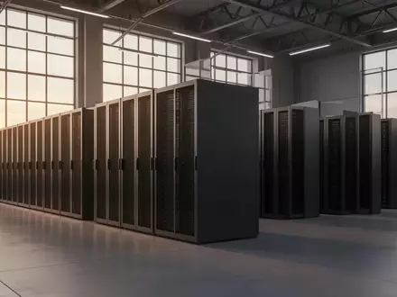 Ein moderner, minimalistischer Serverraum mit schlichten, unbeschrifteten Server-Racks in einer ruhigen, industriellen Umgebung. - Foto: über boerse-global.de