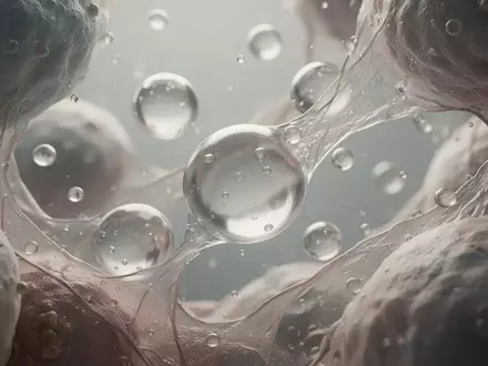 Mikroskopische Aufnahme von biologischen Strukturen und Zellvesikeln in einer Flüssigkeit, die den Alterungsprozess veranschaulichen. - Foto: über boerse-global.de