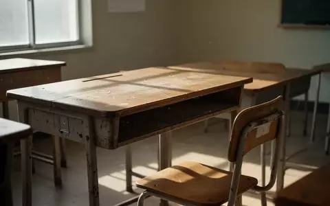Ein leerer hölzerner Schultisch in einem hellen, ruhigen Klassenzimmer mit sanftem Lichteinfall. - Foto: über boerse-global.de
