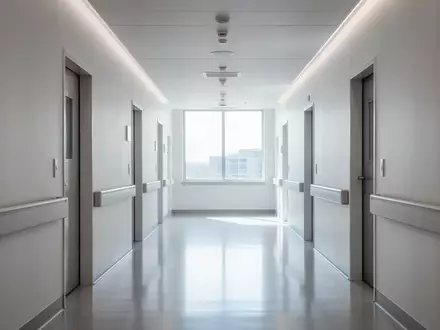 Ein heller, moderner Krankenhausflur mit minimalistischer Architektur und einfallendem Tageslicht. - Foto: über boerse-global.de