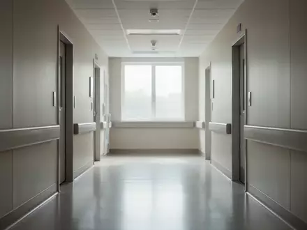 Ein heller, steriler Krankenhausflur in modernem Design ohne Personen oder Beschilderung. - Foto: über boerse-global.de