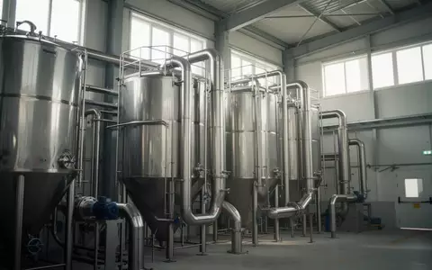 Industrielle Verarbeitungsanlage für Lebensmittel mit Edelstahlsilos in einer sauberen Lagerhalle. - Foto: über boerse-global.de