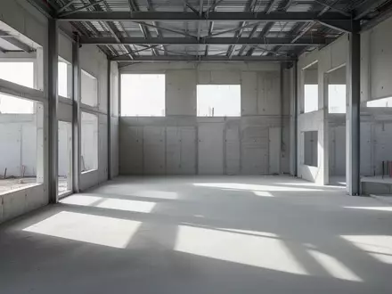 Ein minimalistischer, leerer Rohbau mit freiliegenden Betonwänden und einfallendem Tageslicht auf einer Baustelle. - Foto: über boerse-global.de