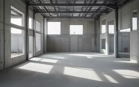 Ein minimalistischer, leerer Rohbau mit freiliegenden Betonwänden und einfallendem Tageslicht auf einer Baustelle. - Foto: über boerse-global.de