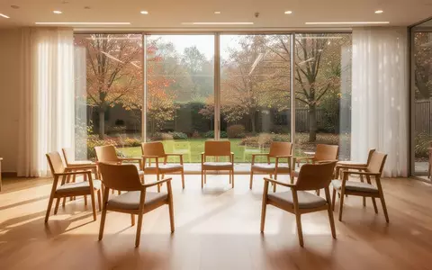 Ein heller, ruhig gestalteter Veranstaltungsraum in einem modernen Beratungszentrum mit Blick in einen herbstlichen Garten. - Foto: über boerse-global.de