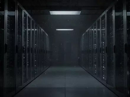 Dunkler, industrieller Serverraum mit metallischen Rack-Reihen in kühlem, atmosphärischem Licht. - Foto: über boerse-global.de