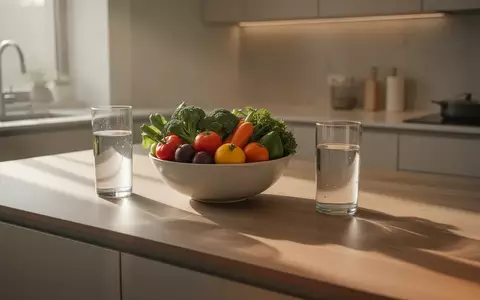 Eine helle, minimalistische Küche mit frischem Gemüse und einem Glas Wasser als Symbol für einen gesunden Lebensstil. - Foto: über boerse-global.de