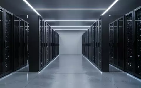Ein moderner, minimalistischer Serverraum mit symmetrischen Server-Racks in kühler, atmosphärischer Beleuchtung. - Foto: über boerse-global.de