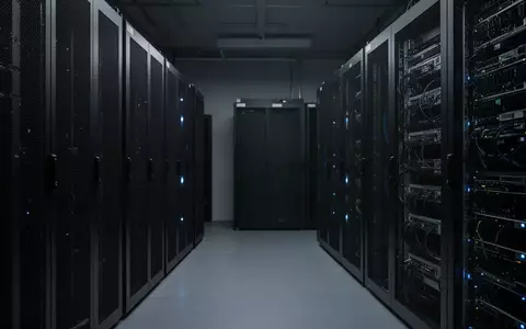 Minimalistische, dunkle Serverraum-Infrastruktur mit metallischen Kühlschränken und Hardware-Racks in einer Industrieumgebung. - Foto: über boerse-global.de
