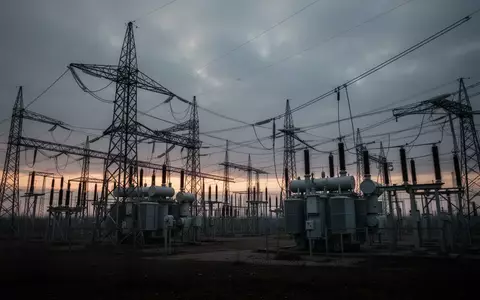 Ein Hochspannungsumspannwerk mit großen Stahltürmen und Transformatoren bei Dämmerung in einer weitläufigen Industrielandschaft. - Foto: über boerse-global.de