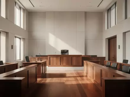 Ein minimalistischer, leerer Gerichtssaal mit hellem Holz und einfallendem Tageslicht. - Foto: über boerse-global.de