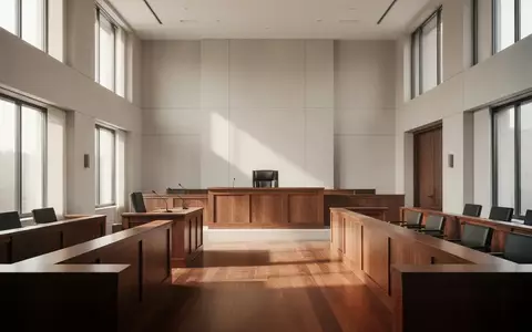 Ein minimalistischer, leerer Gerichtssaal mit hellem Holz und einfallendem Tageslicht. - Foto: über boerse-global.de