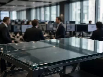 Ein moderner Handelssaal mit verschwommenen Finanzexperten und professioneller Atmosphäre. - Foto: über boerse-global.de