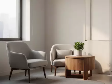 Ein minimalistisch eingerichteter, heller Behandlungsraum mit einem Sessel und einer Pflanze in natürlichem Licht. - Foto: über boerse-global.de