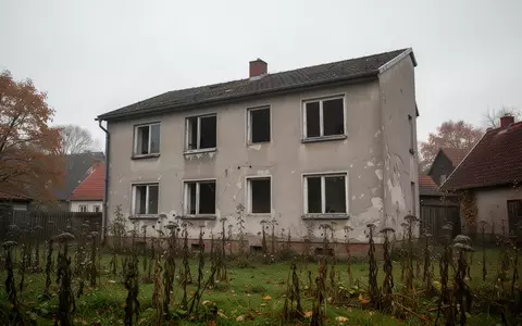 Ein verlassenes Wohngebäude in einer ländlichen Umgebung unter grauem Herbsthimmel. - Foto: über boerse-global.de