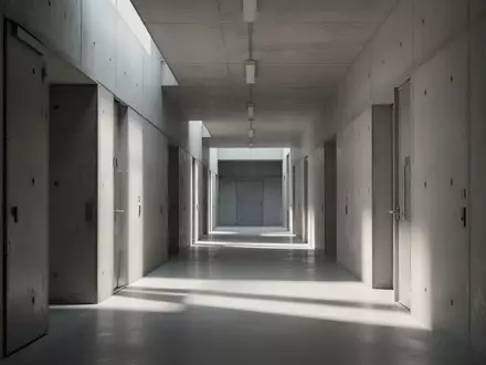 Ein minimalistischer, moderner Flur in einem Behördengebäude mit klaren architektonischen Linien und natürlichem Lichteinfall. - Foto: über boerse-global.de