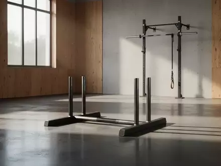 Ein minimalistischer Fitnessraum mit einer Trap-Bar auf einem Betonboden und einer Klimmzugstange an der Wand. - Foto: über boerse-global.de