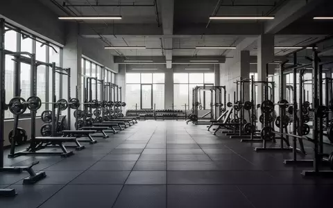 Modernes, leeres Fitnessstudio mit hochwertigen Kraftgeräten und natürlichem Lichteinfall. - Foto: über boerse-global.de