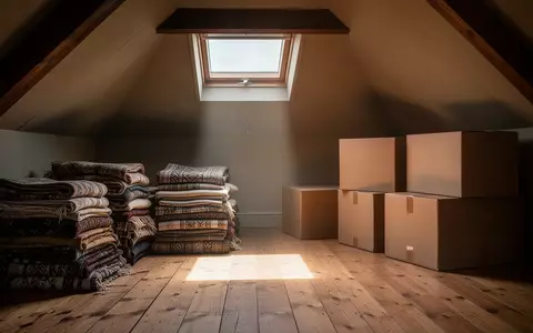 Ein aufgeräumter Dachboden mit Holzdielen und Sonnenlicht, das auf leere Pappkartons und Textilien fällt. - Foto: über boerse-global.de