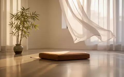 Ein minimalistischer, lichtdurchfluteter Raum mit einem Meditationskissen und einer Pflanze, der eine ruhige Atmosphäre ausstrahlt. - Foto: über boerse-global.de