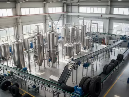 Moderne Industrieanlage für Reifen-Pyrolyse in einer hellen Fabrikhalle - Foto: über boerse-global.de