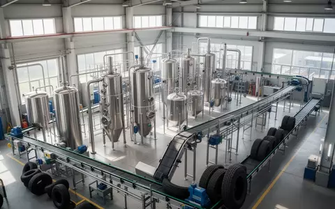 Moderne Industrieanlage für Reifen-Pyrolyse in einer hellen Fabrikhalle - Foto: über boerse-global.de