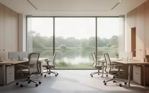 Ein helles, modernes und minimalistisches Büro mit ergonomischer Einrichtung und Blick ins Grüne. - Foto: über boerse-global.de
