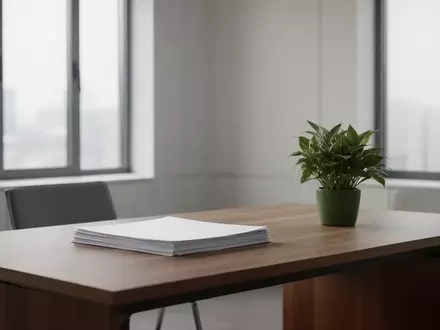 Ein minimalistisch gestalteter, heller Büroraum mit einem leeren Schreibtisch und einer Pflanze, der eine Atmosphäre von Diskretion und Professionalität vermittelt. - Foto: über boerse-global.de