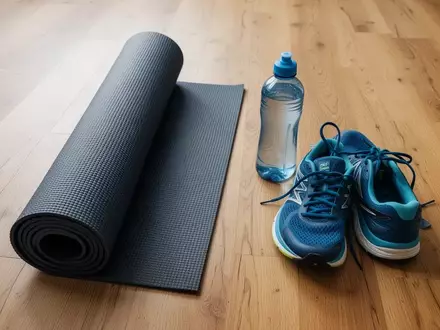 Symbolbild: Yogamatte, Trinkflasche und Laufschuhe - Foto: über boerse-global.de