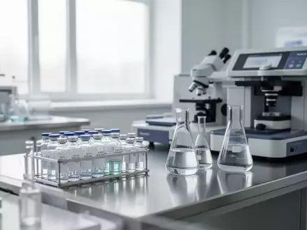 Eine sterile Laborumgebung mit medizinischer Ausrüstung und Glasgefäßen auf einer Edelstahloberfläche. - Foto: über boerse-global.de