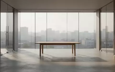 Ein minimalistischer, leerer Konferenzraum mit bodentiefen Fenstern und natürlichem Lichteinfall in einer modernen Architektur. - Foto: über boerse-global.de