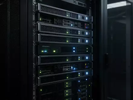 Ein dunkler Serverraum mit leuchtenden Status-LEDs an Hardware-Racks, die eine technische und industrielle Umgebung darstellen. - Foto: über boerse-global.de