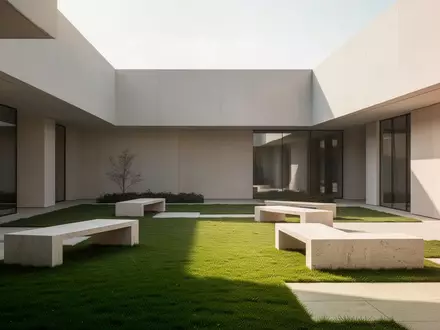 Moderner Innenhof mit minimalistischer Architektur und gepflegten Grünflächen als Symbol für ein stabiles Versorgungsumfeld. - Foto: über boerse-global.de