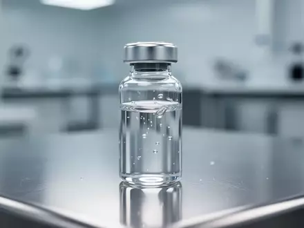 Ein steriles Laborglas mit einer Flüssigkeit auf einer Edelstahloberfläche als Symbol für biotechnologische Zellforschung. - Foto: über boerse-global.de