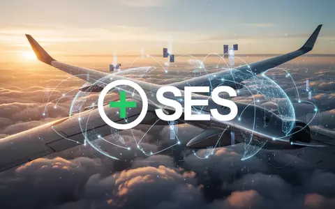Moderne Flugzeugtragfläche über den Wolken bei Sonnenuntergang als Symbol für satellitengestützte Konnektivität - Foto: über boerse-global.de