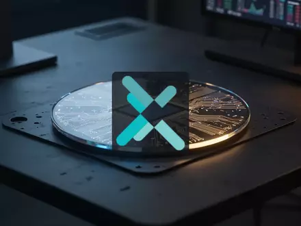 Ein beleuchteter Halbleiter-Wafer auf einem dunklen, professionellen Schreibtisch, der eine technologische Marktstimmung vermittelt. - Foto: über boerse-global.de